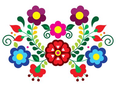 Meksika halk sanatı nakış tarzı çiçek desenli, Meksika halk sanatından esinlenilmiş canlı bir tebrik kartı deseni. 