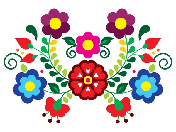 Patrón Vectorial Estilo Bordado Arte Popular Mexicano Con Flores Vibrante — Vector de stock