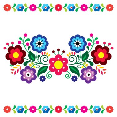 Geleneksel nakışlardan esinlenen davetiye desenli Meksika halk sanatı tarzı çiçek gönderme kartı 