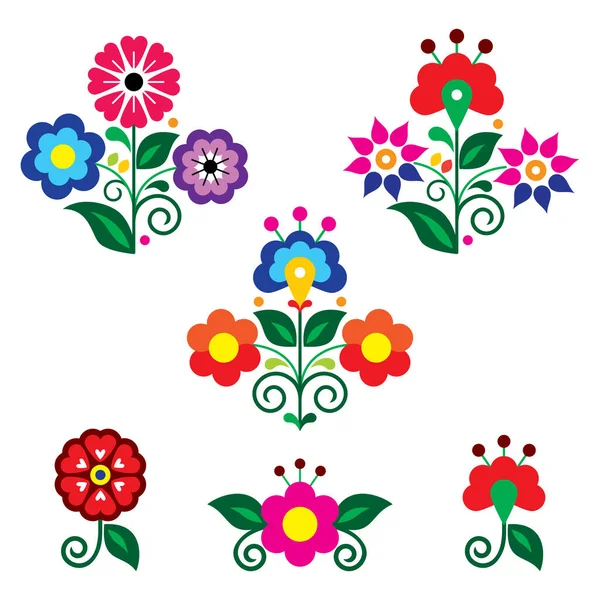 メキシコの民俗芸術スタイルベクトル花のデザイン要素 伝統的な刺繍に触発されたレトロな活気のあるコレクション — ストックベクタ