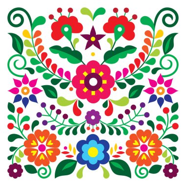 Meksika halk sanatı tarzı çiçek desenli tebrik kartı tasarımı Meksika 'dan gelen geleneksel nakışlardan esinlenilmiş retro canlı desen. 