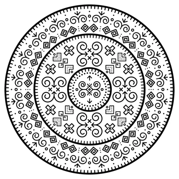 Stammesvektor Schwarzes Mandala Design Mit Geometrischen Formen Slowakische Volkskunst Ornament — Stockvektor