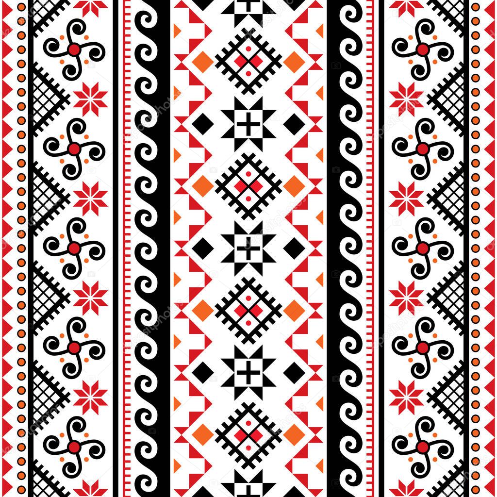 Ukrainian Easter egss style vector seamless folk art pattern - Hutsul geometric ornament in black and red