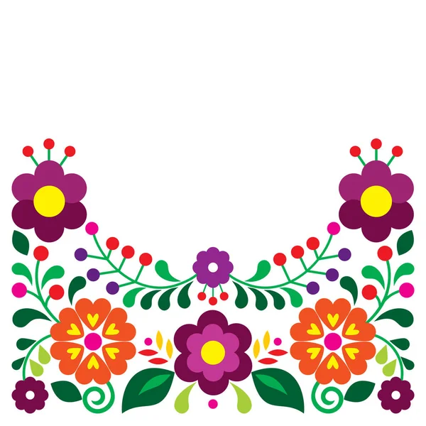 メキシコの伝統的な刺繍に触発された花とメキシコの民俗芸術スタイルベクトルの花の挨拶カードや招待状のデザイン カラフルなパターン — ストックベクタ