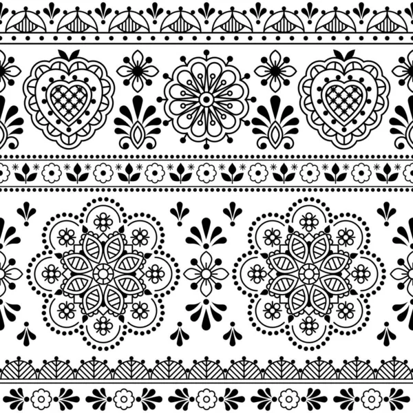 Скандальное Народное Художественное Черно Белое Векторное Безseamless Texture Print Ncute — стоковый вектор