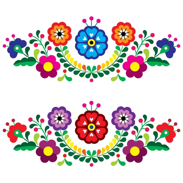 Estilo Arte Popular Mexicano Vector Floral Patrón Largo Horizontal Orientado — Vector de stock