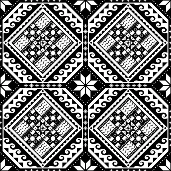 ハッスル ピサニー 伝統的なウクライナのイースターエッグベクトルシームレスなパターン 黒と白の星と幾何学的な形状を持つ装飾的な背景 — ストックベクタ
