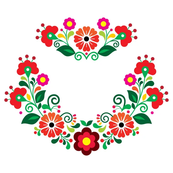 Mexicaanse Traditionele Folk Kunst Stijl Vector Bloemen Krans Patroon Set — Stockvector