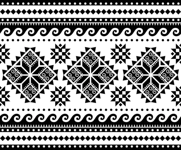 ウクライナのHutsul Pisankyベクトルシームレスなパターン長い水平 民俗芸術幾何学イースターの卵黒と白で繰り返しデザイン — ストックベクタ