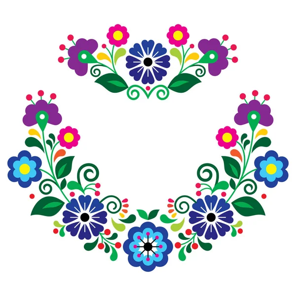 Mexicano Tradicional Estilo Arte Folclórica Vetor Floral Coroa Conjunto Padrão —  Vetores de Stock