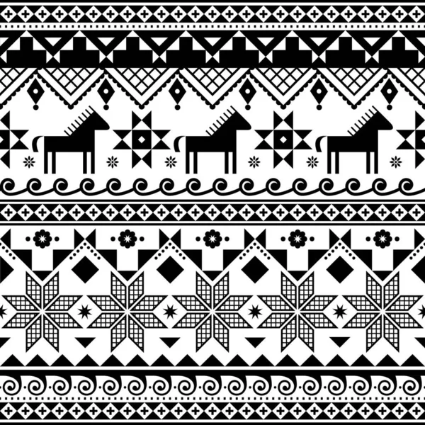 Ukrainian Hutsul Pysanky Vector Seamless Pattern Horses Stars Folk Art — Stock Vector