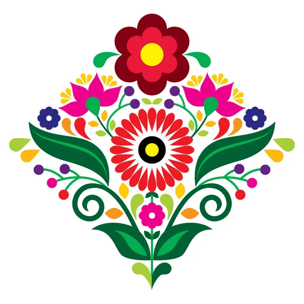 Mexican Emrboidery Style Vector Pattern Set Flowers Leaves Square Shape — 스톡 벡터