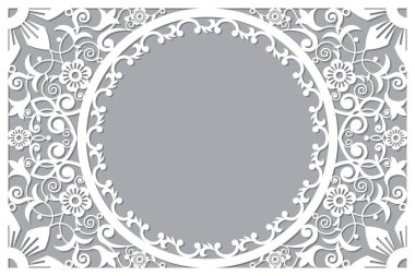 Ortalarında boşluk olan geleneksel vektör çerçevesi veya sınır tasarımı, Fas oymalı duvar panelleri sanat, çiçek, yaprak ve girdaplı vektör Arap deseni - 6x9 biçiminde