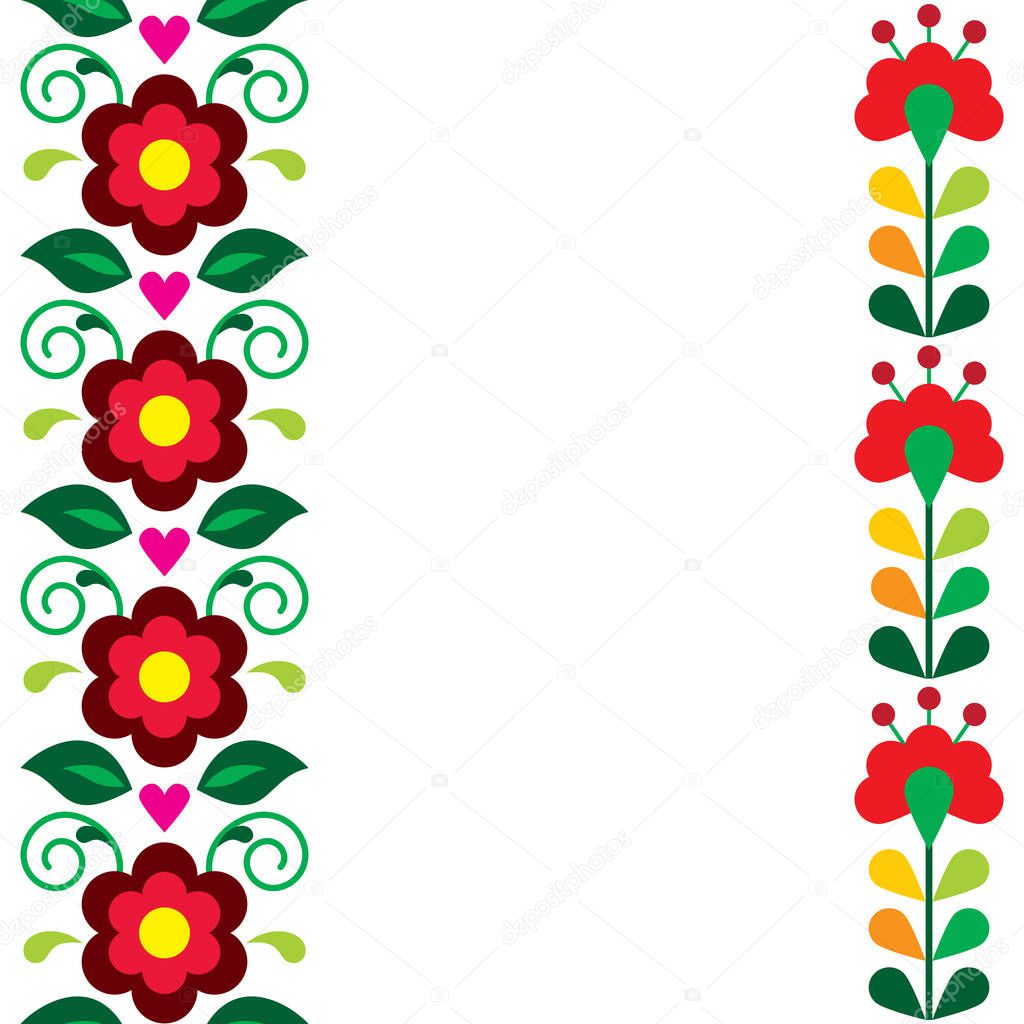 Mexican vector greeting card or wedding invitation with vertical seamless pattern with flowers, leaves and swirls 