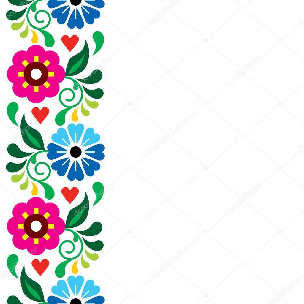 Mexican vector greeting card or wedding invitation  with floral seamless pattern - long vertical decoration 