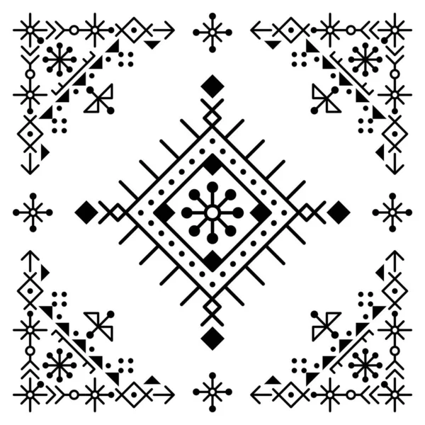 Nordic Tribal Line Vector Square Pattern Diseño Geométrico Marco Inspirado — Vector de stock