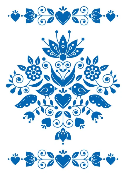 Swedish Folk Art Vector Greeting Card Invitation Design Birds Floral — Stock Vector
