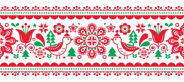 Christmas Scandinavian Seamless Vector Pattern Birds Winter Hats Stars Chrismtas — Vetor de Stock