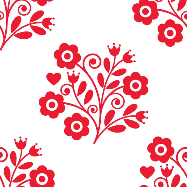 Traditional Vector Seamless Pattern Floral Bouquet Hearts Inspired Folk Art — Stock Vector