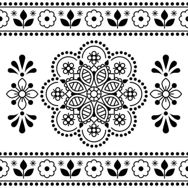 Scandinavian Vector Seamless Pattern Mandala Frame Nordic Folk Art Outline — Stock Vector