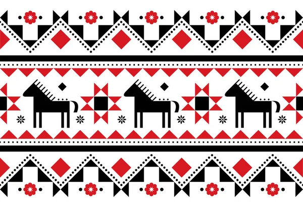 马无缝矢量图案 乌克兰赫苏勒 皮桑基 复活节彩蛋 民间艺术风格 几何红色和黑色纺织品或印花印花 — 图库矢量图片