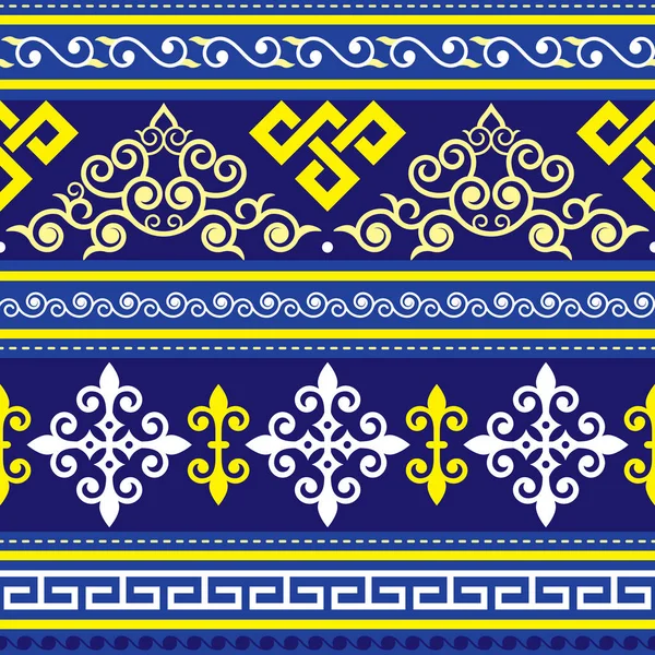 Seamless Oriental Vector Pattern Inspired Folk Art Monogolia Central Asia — стоковый вектор