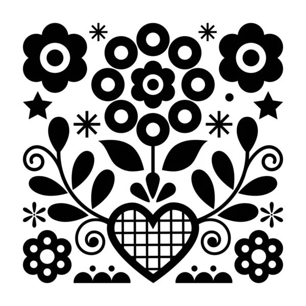 Folk Art Vector Design Flowers Heart Nowy Sacz Poland Inspired — Stock Vector