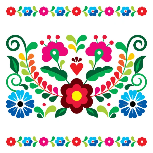 Mexicaanse Bloemen Folk Kunst Stijl Vector Wenskaart Uitnodiging Patroon Decoratie — Stockvector