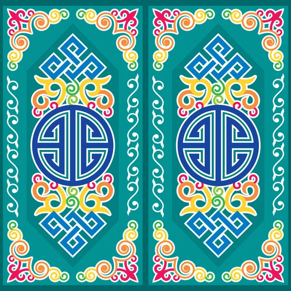 Oriental Vector Seamless Pattern Inspired Folk Art Monogolia Central Asia — Stockový vektor