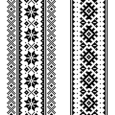 Kış vektörsüz desen seti - iki Noel dikey tasarımı, Sami insanları, Laponya halk sanatı tasarımı, geleneksel örgü ve nakış siyah beyaz