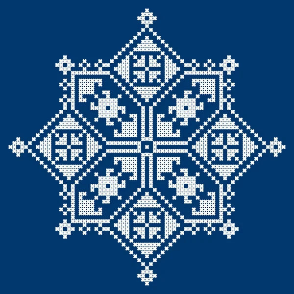 ズミヤンスキー ボスニア ヘルツェゴビナ十字型ベクトル デザインの正方形の装飾 ネイビーブルーの白で伝統的な民俗芸術のデザイン — ストックベクタ