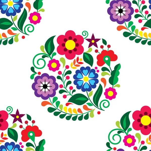 メキシコの伝統的な刺繍工芸品に触発された花の花束 テキスタイルやファブリックプリントデザインとメキシコのシームレスベクトルパターン — ストックベクタ