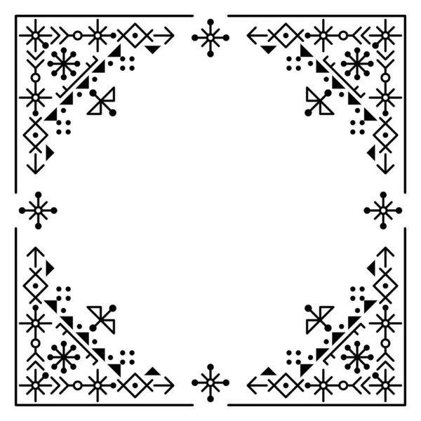 Carte Vœux Vectorielle Tribal Nordique Avec Cadre Coins Géométriques Inspirés — Image vectorielle
