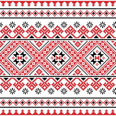 Ukraynalı, Belarus halk sanatı vektörü kar taneleriyle kusursuz desen, halk sanatı stili çapraz dikiş süsü - Vyshyvanka 