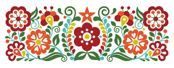 メキシコの刺繍スタイルベクトルの花のパターン メキシコからの民俗芸術に触発された装飾 黄色と緑の伝統的な工芸品の活気のある背景印刷 — ストックベクタ