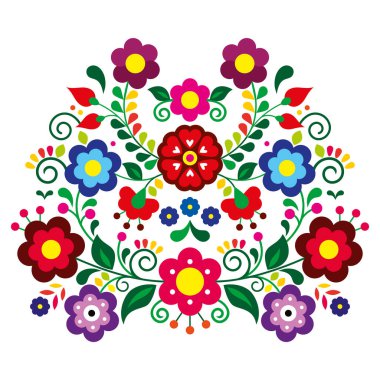 Meksika halk sanatı tarzı çiçek deseni, Meksika 'dan geleneksel nakışlardan esinlenilmiş retro renkli desen. 