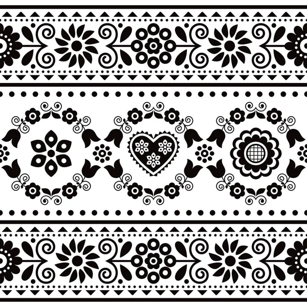 Polish Ethnic Vector Seamless Embroidery Pattern Floral Motif Inspired Folk — Stock Vector