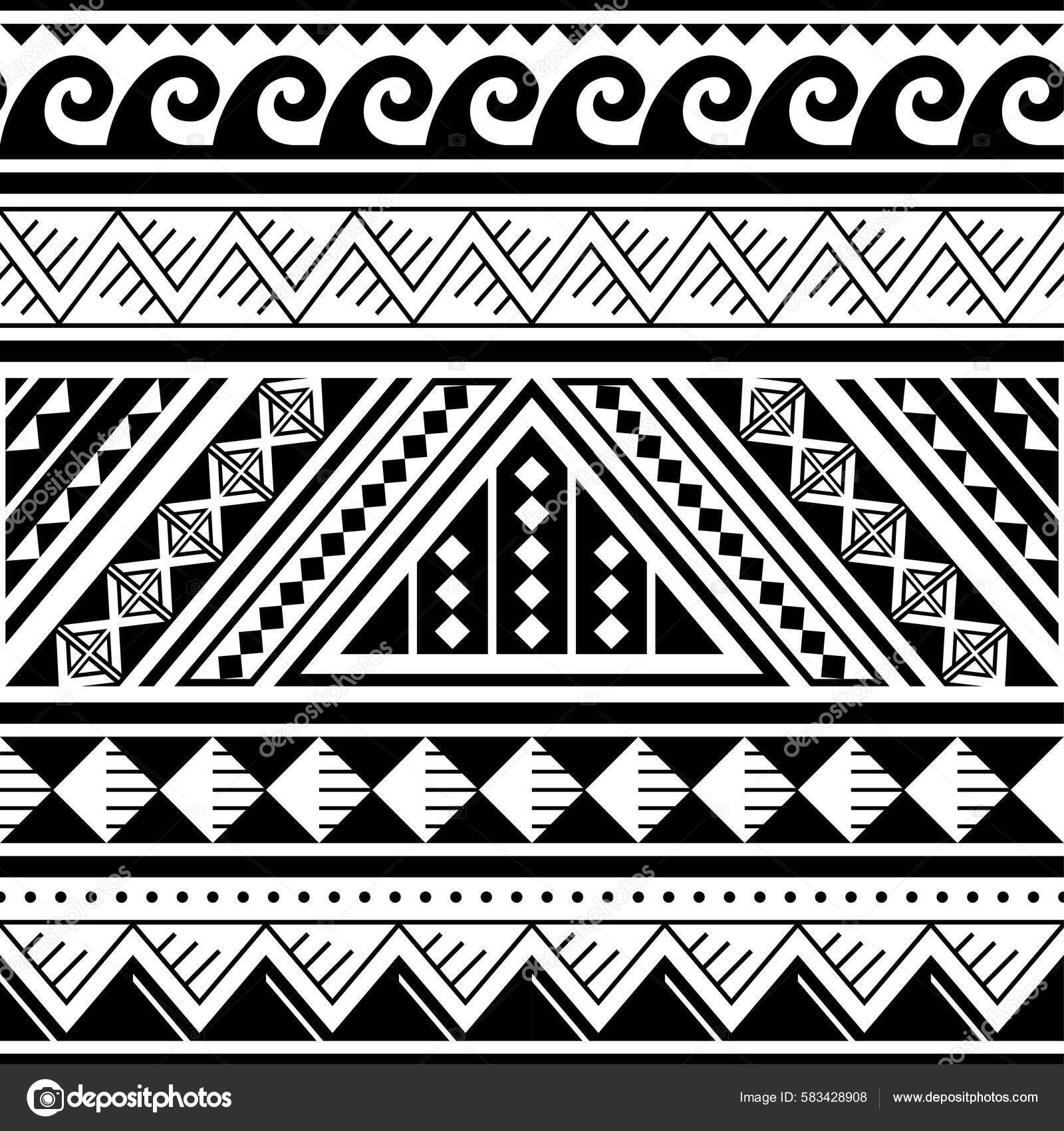 Polynesian Tribal Seamless Vector Pattern Geometric Shapes Cool Black White  ストックベクター ©RedKoala 583428908, image size:1600x1700