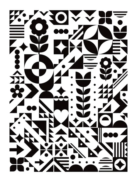 Bauhaus Style Cool Geometric Vector Poster Design 18X24 Format Black — Stockvector