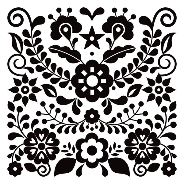 Εκτύπωσημεξικάνικη Λαϊκή Τέχνη Στυλ Διάνυσμα Floral Ευχετήρια Κάρτα Τετράγωνο Σχεδιασμό — Διανυσματικό Αρχείο