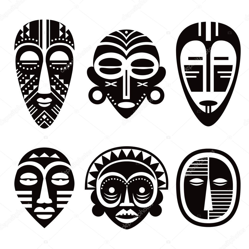 African tribal vector mask design set, ritual ethnic masks collection, native decoration