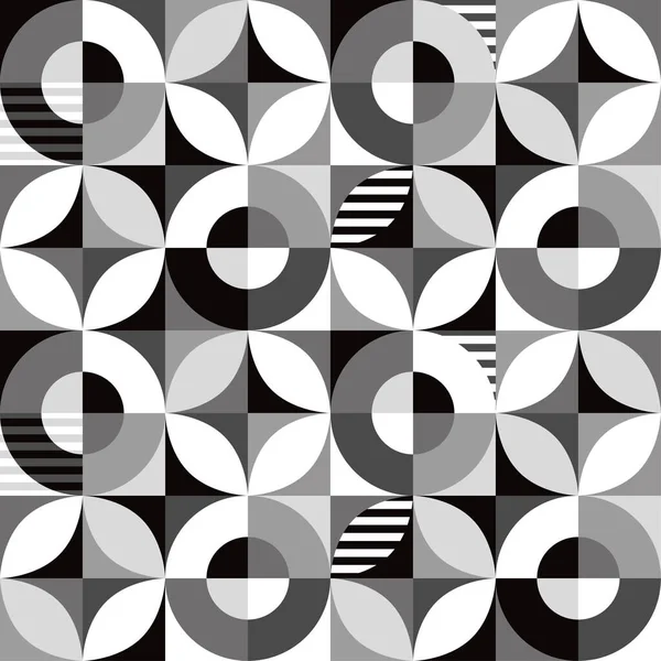 Bauhaus Inspired Vector Seamless Pattern Geometric Shapes Abstract Black Gray — Archivo Imágenes Vectoriales