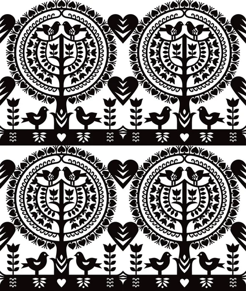 Polish Folk Art Seamless Vector Pattern Wycinanki Kurpiowskie Kurpie Papercuts — Stock vektor