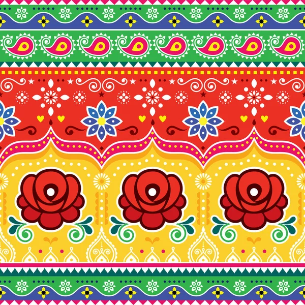 Colorful Repetitive Diwali Background Inspired Traditional Lorry Rickshaw Painted Decorations — Stockový vektor