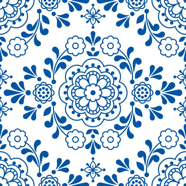 Scandinavian Floral Folk Art Vector Seamless Pattern Cute Ornamental Design — Stock Vector