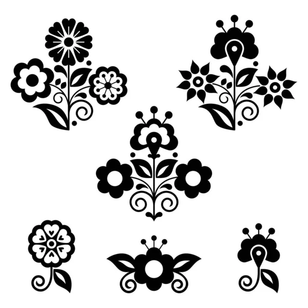 Mexican Folk Art Style Vector Floral Design Elements Retro Collection — Vettoriale Stock