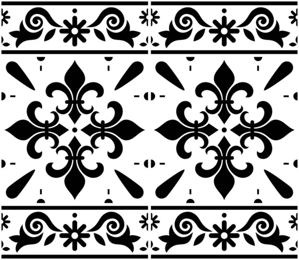 Portuguese Azulejo Tile Seamless Vector Decrative Pattern Fleur Lis Motif — Vetor de Stock