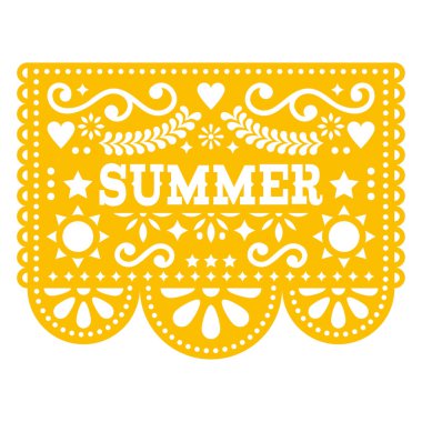 Papel Picado yaz tatili vektör tasarımı - Meksika 'dan geleneksel kağıt kesim çelenk dekorasyonu 