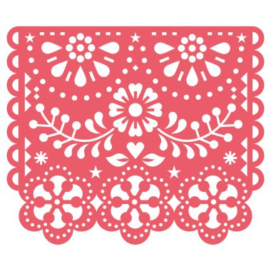 Meksika geleneksel Papel Picado vektör tasarımından esinlenerek Meksika 'dan kesilmiş çiçek dekoru