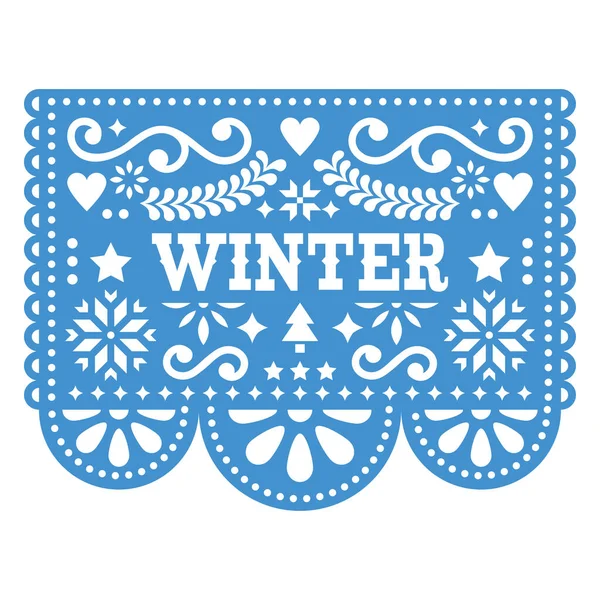 Papel Picado Winter Vector Design Snowflakes Pine Trees Traditional Paper — ストックベクタ